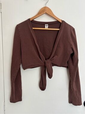 Prana Brown Tie-Front Long Sleeve Top